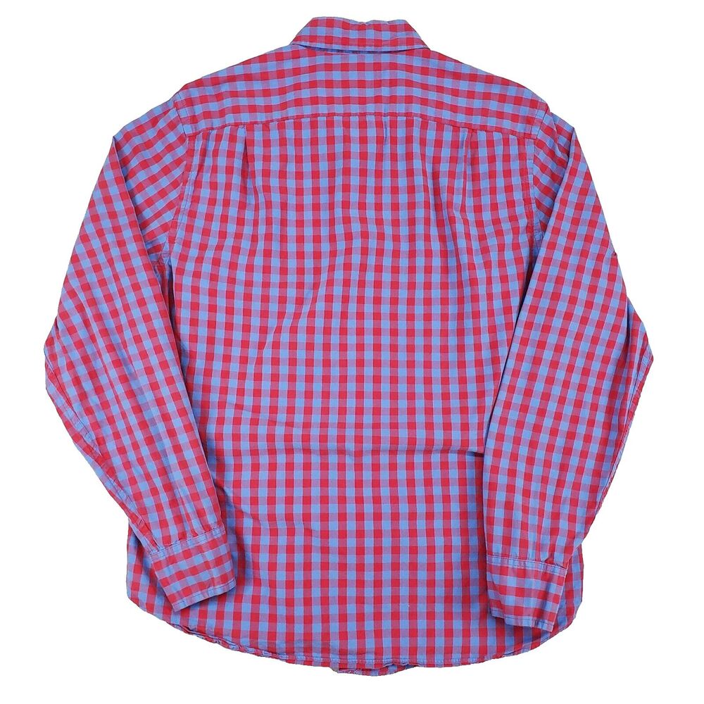 J. Crew Mens Quality Woven Shirt Size M Red Blue Check Button-Up Long‎ Sleeve - Picture 2 of 5